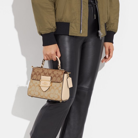 NWT Coach Outlet Morgan Top Handle Satchel In Blocked Signature Canvas - Picture 7 of 7